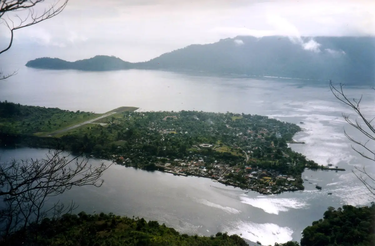 Banda Neira and Gunung Api seen from above, Banda Islands